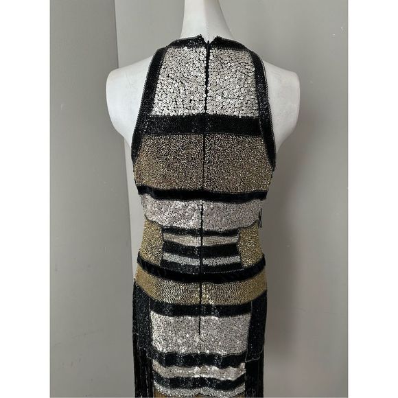 NWT NAEEM KHAN BEADED FRINGE MINI DRESS IN GOLD MULTI $5995 - Picture 9 of 11